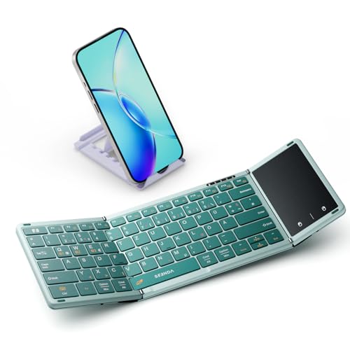 seenda Faltbare Bluetooth Tastatur mit Touchpad - Wiederaufladbare Kabellose Mini Tastatur mit Trackpad für Windows iOS Android Mac Smartphone iPad Tablet Laptop PC - QWERTZ, 3 Bluetooth Kanälen von seenda