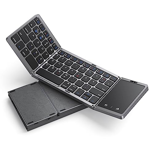 seenda Faltbare Bluetooth Tastatur mit Touchpad, Klappbare Tastatur Wiederaufladbar mit Trackpad für Windows iOS Android Mac Smartphone Tablet Laptop PC - DE QWERTZ Layout von seenda