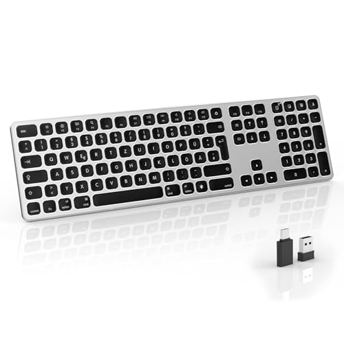 seenda Kabellose Beleuchtete Tastatur für Mac, Ultradünne Wiederaufladbare MacBook Tastatur mit USB & USB C Empfänger, QWERTZ Layout, Fullsize Funktastatur für MacBook/Mac/iMac/iPad(Schwarz) von seenda