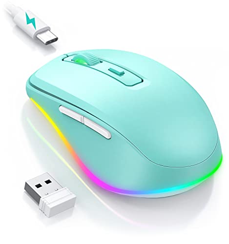 seenda Kabellose Maus LED, Wiederaufladbar Maus Kabellos mit Maus Jiggler, Leise 2.4G USB Funkmaus für Laptop, Computer Wireless Mouse Beleuchtet DPI 2000 für PC, Windows, MAC OS-Grün von seenda