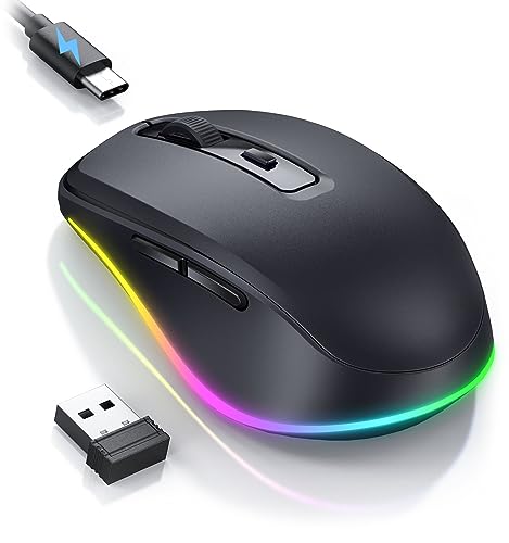 seenda Kabellose Maus LED, Wiederaufladbar Maus Kabellos mit Maus Jiggler, Leise 2.4G USB Funkmaus für Laptop, Computer Wireless Mouse Beleuchtet DPI 2000 für PC, Windows, MAC OS-Schwarz von seenda