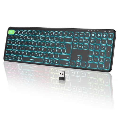 seenda Kabellose Tastatur beleuchtet, Multi-Gerät USB & Bluetooth Tastatur mit 7 Farben RGB Beleuchtung, Wiederaufladbare Leise Tastatur für PC, Laptop, MacBook,Tablet, QWERTZ Layout(Schwarz) von seenda