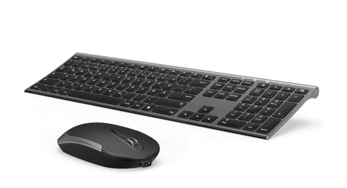 seenda Kabellose Tastatur und Maus, 2,4G Ultradünne Wiederaufladbare Funktastatur mit Maus leise für Computer/Laptop, Fullsize & QWERTZ Layout(Schwarz & Grau) von seenda