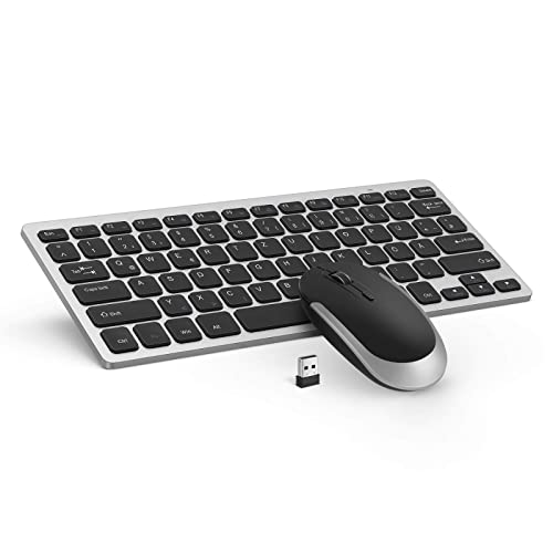 seenda Kabellose Tastatur und Maus, Ultradünne kompakte Funktastatur und 1600 DPI Maus mit leisen klick für PC, Laptop, Desktop, Smart TV, QWERTZ Layout (Schwarz/Silber) von seenda