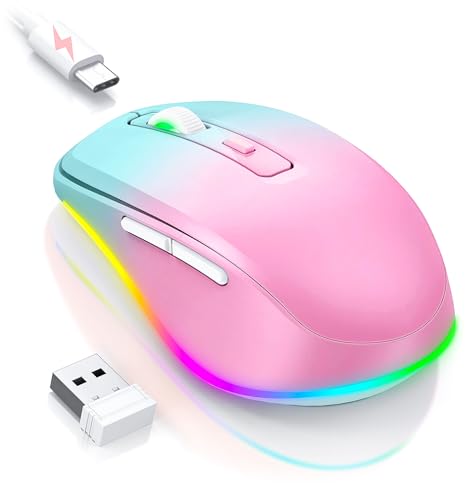 seenda Maus Kabellos LED, Wiederaufladbare Kabellose Maus mit Maus Jiggler, Leise 2.4G USB Funkmaus für Laptop, Computer Wireless Mouse Beleuchtet DPI 2000 für PC, Windows, MAC OS, Blaugrün&Rosa von seenda