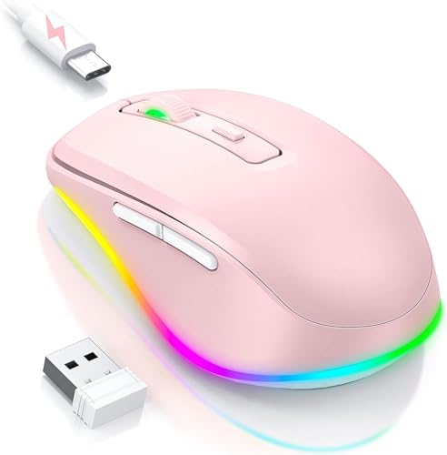 seenda Maus Kabellos LED, Wiederaufladbare Kabellose Maus mit Maus Jiggler, Leise 2.4G USB Funkmaus für Laptop, Computer Wireless Mouse Beleuchtet DPI 2000 für PC, Windows, MAC OS, Rosa von seenda