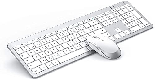 Tastatur Maus Set Kabellos, seenda Ultra-Dünne Wiederaufladbare Funktastatur, Ergonomische Keyboard Mouse mit Silikon Staubschutz für PC/Laptop/Smart TV, QWERTZ Layout Weiß und Silber von seenda