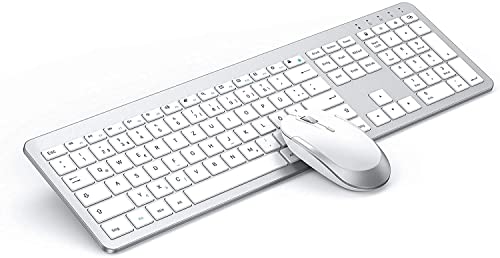 Tastatur Maus Set Kabellos, seenda SK38-3 Ultra-Dünne Wiederaufladbare Funktastatur, Ergonomische Keyboard Mouse mit Silikon Staubschutz für PC/Laptop/Smart TV, QWERTZ Layout Weiß und Silber von seenda