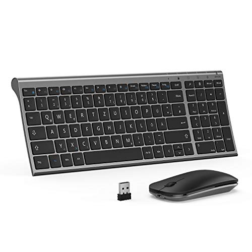 seenda Tastatur Maus Set Kabellos, Wiederaufladbare Aluminium Tastatur mit kompaktes Design, Ultradünne und Leise Funktastatur mit Maus für PC/Laptop/Smart TV, 1200 DPI, QWERTZ Layout, Grau von seenda