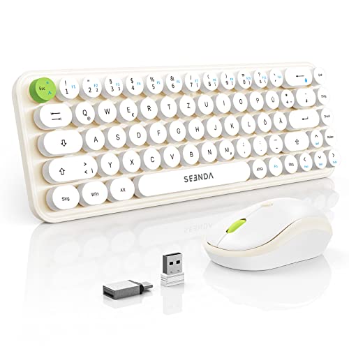 seenda Tastatur und Maus mit USB & Typ C Empfänger für Frauen und Kinder, Tragbare Süße USB C Tastatur mit Runden Tasten für MacBook, PC, Laptop, Tablet, Weiß/Gelb von seenda