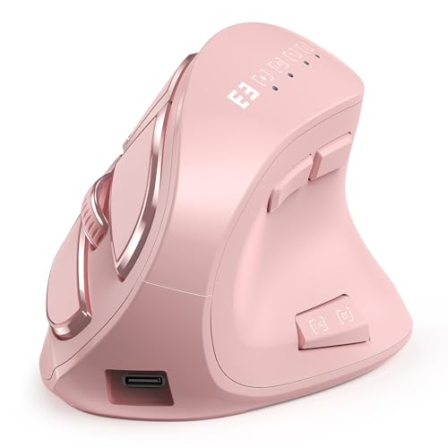 seenda Vertikale Ergonomische Kabellose Maus(Dual Bluetooth +2.4G Wiederaufladbare Gaming Funkmaus, Multi-Device Wireless Mouse für Laptop/PC/Mac/Tablet/iPad(Windows/Android/iOS),Pink von seenda