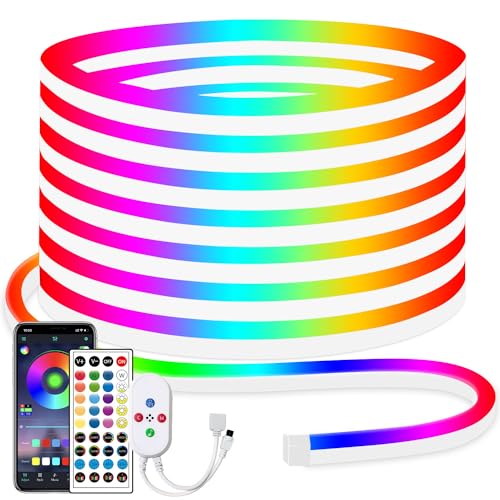 segrass 10M Led Neon Streifen Musik Sync IP65 Wasserdichte flex LED band Neon Seil Lampe Fernbedienung/APP Steuerung RGB LED Strip Neon, DIY Wanddekoration Led Neon Streifen für Schlafzimmer Indoor von segrass