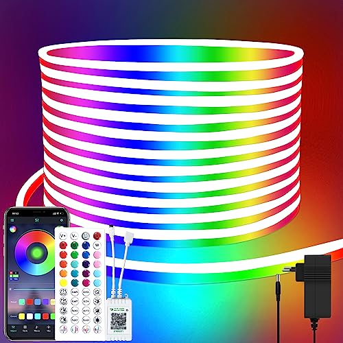 segrass 10m Neon Led strip Fernbedienung/APP Steuerung, IP65 wasserdichte flexible Neon LED Lichtband, 24V Rgb LED band Neon Lichterkette, anwendbar auf Schlafzimmer, Raum und Außendekoration von segrass