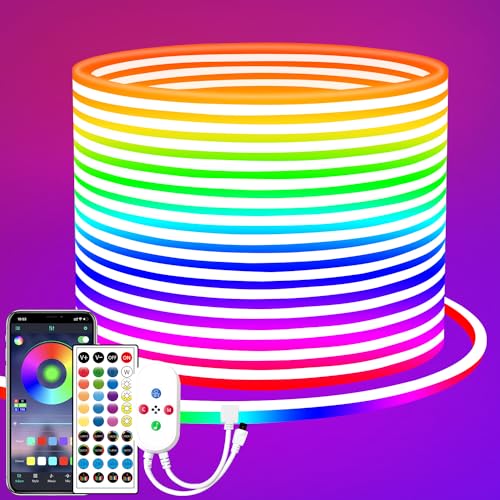 segrass 20m Neon Led strip Fernbedienung/APP Steuerung, IP65 wasserdichte flexible Neon LED Lichtband, 24V Rgb LED band Neon Lichterkette, anwendbar auf Schlafzimmer, Raum und Außendekoration von segrass