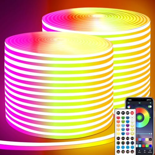 segrass 40M Led Neon Rope Steuerung mit App/Fernbedienung,Flexible Led Rope strip,Multiple Modi,IP65 Outdoor RGB Neon Lights Waterproof,Music Sync Gaming Led Neon Strip Lights for Bedroom Décor von segrass