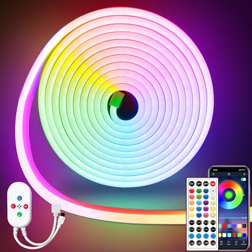 segrass 5M Led Neon Streifen Musik Sync IP65 Wasserdichte flex LED band Neon Seil Lampe Fernbedienung/APP Steuerung RGB LED Strip Neon, DIY Wanddekoration Led Neon Streifen für Schlafzimmer Indoor von segrass