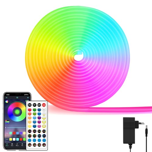 segrass 5M Neon Led strip,24v LED band Neon Seil lights,Fernbedienung/APP Steuerung, flexible Neon Rgb Led Streifen, IP65 wasserdichte, leds anwendbar auf Schlafzimmer, Raum und Außendekoration von segrass