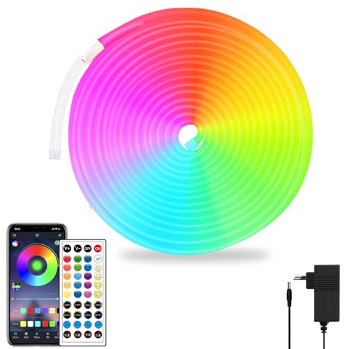 segrass Neon Led strip 5m, mit Fernbedienung, APP Steuerung, IP65 wasserdichte flexible Neon Rgb Streifen, 24V LED band Neon Seil Lampe, anwendbar auf Schlafzimmer, Raum und Außendekoration von segrass