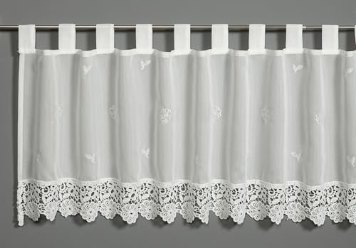 Gardinia Bistrogardine Batist mit floraler Stickerei und Spitzenborte, weiß, 135 x 48 cm Gardinia Bistrogardine Batist mit floraler Stickerei und Spitzenborte, weiß, 135 x 48 cm von sehlbach gmbh