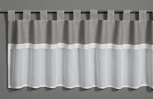 Sehlbach Bistrogardine Baumwollstyle mit Kopfbordüre Punkte, Silbergrau, 135 x 45 cm Bistrogardine, Eleganter Baumwoll-Look, Lichtdurchlässig, Blickdicht, Öko-Tex Zertifiziert, Einfache Dekoration von Gardinia