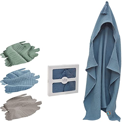 sei Design Bio Badeponcho mit Kapuze 75x100 cm 4fach Musselin | 100% Bio Baumwolle | Organic Kapuzenbadetuch von sei Design