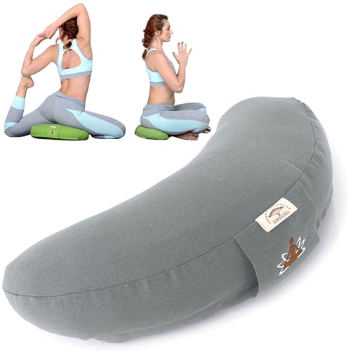 sei Design Halbmond Yogakissen Meditationskissen Yoga Kissen mit Buchweizenschalen-Füllung Yoga Block Bodenkissen groß Meditation Sitzkissen 46x25x10 Grau von sei Design