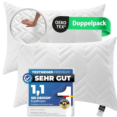 sei Design Kopfkissen 2-er Set 50x70 cm | Schlafkissen gesteppt mit Reißverschluss | Ökotex | waschbar bis 95 Grad | Made in Europa von sei Design