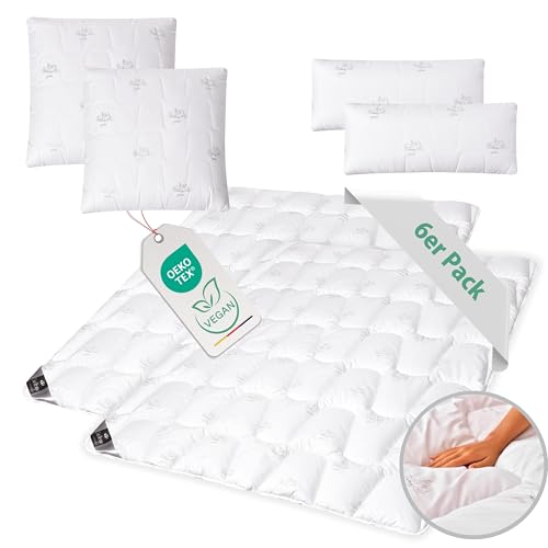 sei Design 6Tlg. Set SWAN 2X Bettdecke 135x200, 2X Kopfkissen 40x80, 2X 80 x 80 cm, Füllung aus 100% Mikrofaser, Bett-Set von sei Design