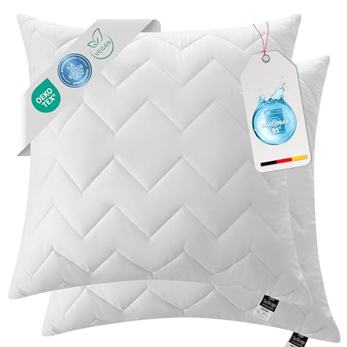 sei Design Kopfkissen 2-er Set 60x60 cm Schlafkissen Dekokissen gesteppt mit Reißverschluss - Öko-Tex - Kochfest waschbar bis 95 Grad - Made in Europa von sei Design
