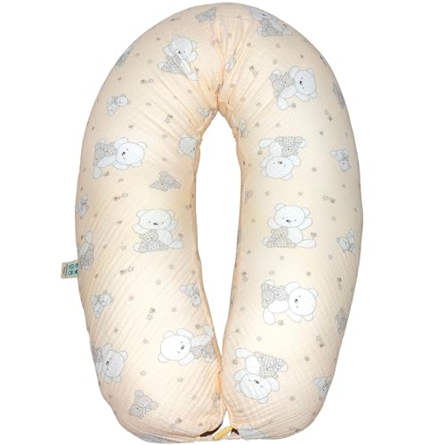 sei Design Natur-Stillkissen XXL mit Musselin Bezug GOTS Bio-Baumwolle & Oeko-TEX Kapok | Füllmenge anpassbar | IGR Ergonomie geprüft & empfohlen | 100% Plastikfrei von sei Design