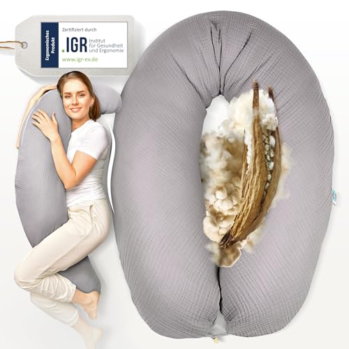 sei Design Natur-Stillkissen XXL mit Musselin Bezug GOTS Bio-Baumwolle & Oeko-TEX Kapok | Füllmenge anpassbar | IGR Ergonomie geprüft & empfohlen | 100% Plastikfrei sei Design Natur-Stillkissen XXL mit Musselin Bezug GOTS Bio-Baumwolle & Oeko-TEX Kapok | Füllmenge anpassbar | IGR Ergonomie geprüft & empfohlen | 100% Plastikfrei von sei Design