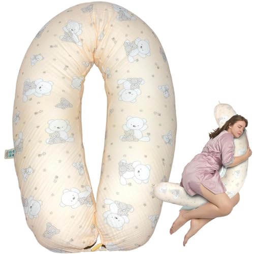 sei Design Stillkissen XXL Mikroperlen-Füllung mit Musselin-Bezug aus Baumwolle [100% Bio-Baumwolle ], Lagerungskissen Schwangerschaftskissen Seitenschläferkissen 190x30 cm groß von sei Design