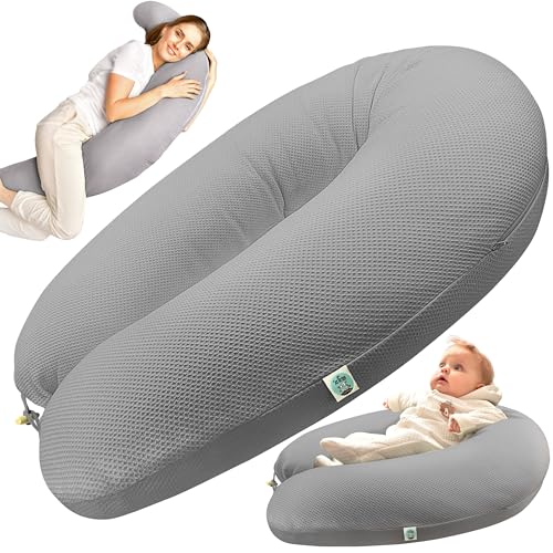 sei Design Stillkissen XXL Schwangerschaftskissen Seitenschläferkissen 190x30 cm – EPS-Mikroperlen Füllung - Ergonomisch (IGR-Siegel) & Oeko-TEX mit elastischem Waffeljersey Bezug (100% Baumwolle) von sei Design