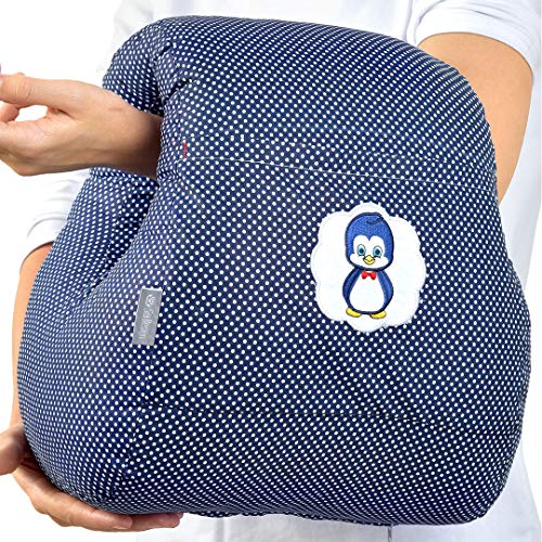 Sei Design Stillkissen klein für unterwegs mit Baumwollbezug Armkissen Stillmuff to go Ministillkissen Reistestillkissen Armpolster Baby Pinguin blau von sei Design