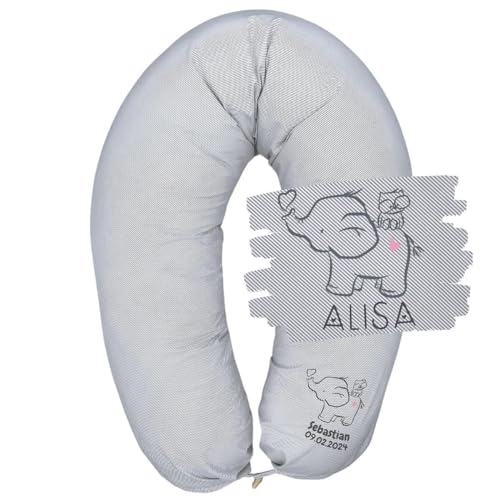 sei Design Stillkissenbezug XXL 190x30 cm - personalisiert mit Namen und Geburtsdatum personalisierte Geschenke Baby Junge Mädchen für Stillkissen Lagerungskissen Schwangerschaftskissen von sei Design