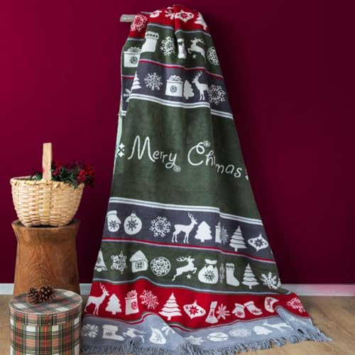 sei Design Weihnachts Plaid Kuscheldecke flauschig Weihnachtsdecke hochwertige Verarbeitung, 150 x 200 cm Weihnachtsdeko Überwurf Sofa Decke von sei Design