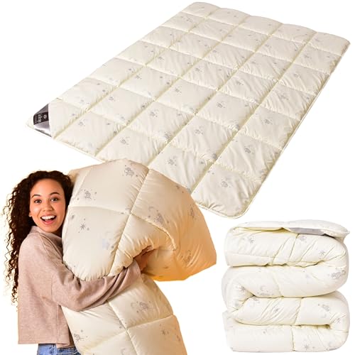 sei Design Wolle Bettdecke Wool Comfort mit feinste Schurwolle gefüllt - Winterwarm 220x200 - Bezug - weiche Mikrofaser von sei Design