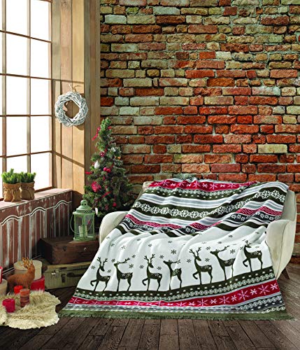 sei Design X-Mas Kuscheldecke | Weihnachtsdecke Wohndecke | Flauschig weich hochwertige Verarbeitung, 150 x 200 cm (Rentier grün) von sei Design