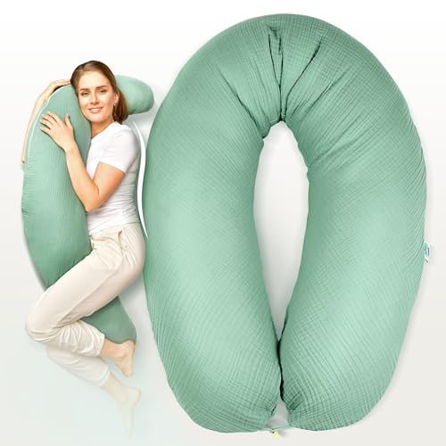 sei Design XXL Stillkissen + Set noch 1X Zusatz-Bezug Musselin ergonomisch Schwangerschaftskissen Seitenschläferkissen Komfortkissen Erwachsene von sei Design