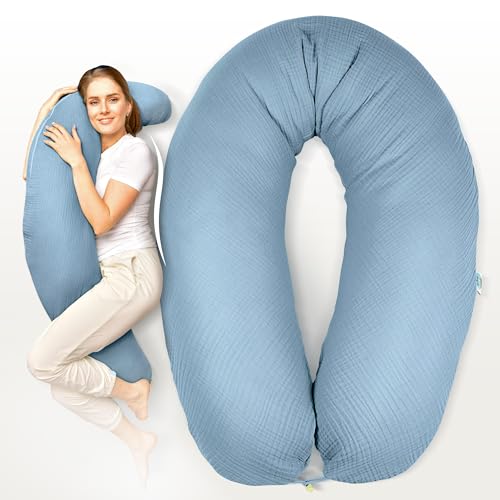 sei Design XXL Stillkissen + Set noch 1X Zusatz-Bezug Musselin ergonomisch Schwangerschaftskissen Seitenschläferkissen Komfortkissen Erwachsene, Babynestchen Neugeborene von sei Design