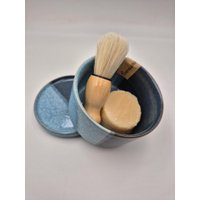 Rasierdose/Aufbewahrungsdose Von Tranquillo Blau Mit Rasierseife Und Eber Haar Pinsel von seifenStamm