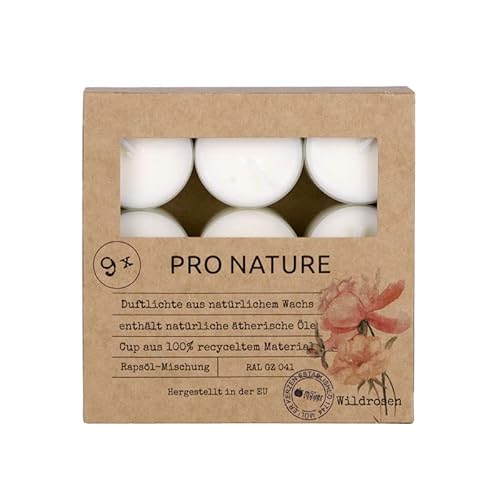 Müller Kerzen PRO NATURE Duftlichte mit Rapsöl - Wildrosen - 9er Pack - 6 Stunden Brenndauer - Teelichter aus Natürlichem Wachs, Ätherischen Ölen - Hülle 100% recyceltes Material Müller Kerzen PRO NATURE Duftlichte mit Rapsöl - Wildrosen - 9er Pack - 6 Stunden Brenndauer - Teelichter aus Natürlichem Wachs, Ätherischen Ölen - Hülle 100% recyceltes Material von seit 1744 müller KERZEN