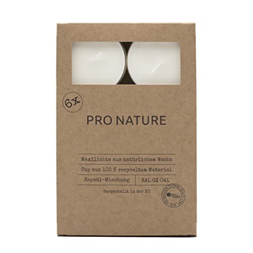 Müller Kerzen PRO NATURE Teelichter - Stearin Maxi-Lichte - Weiß - 6 Stück - 8 Stunden Brenndauer - Paraffin- und Palmölfrei - Ohne Duft - Natürliche Wachs - RAL Qualitä Müller Kerzen PRO NATURE Teelichter - Stearin Maxi-Lichte - Weiß - 6 Stück - 8 Stunden Brenndauer - Paraffin- und Palmölfrei - Ohne Duft - Natürliche Wachs - RAL Qualitä von seit 1744 müller KERZEN