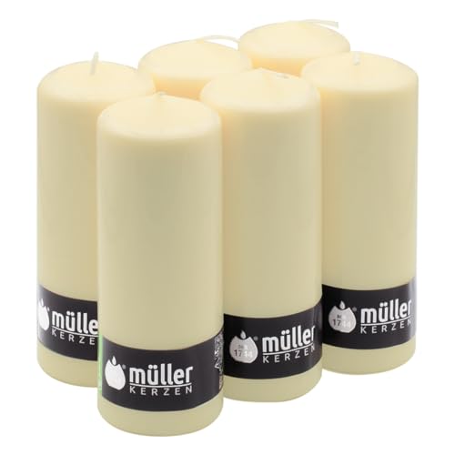 Müller KERZEN Müller Hohe Stumpenkerzen – Set mit 6 unparfümierten Elfenbeinkerzen in Großpackung – 6,8 x 18 cm – 60 Stunden langlebige Dekorkerzen – tropffreies Wachs Müller KERZEN Müller Hohe Stumpenkerzen – Set mit 6 unparfümierten Elfenbeinkerzen in Großpackung – 6,8 x 18 cm – 60 Stunden langlebige Dekorkerzen – tropffreies Wachs von seit 1744 müller KERZEN