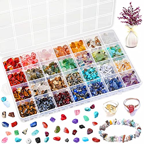 Selizo 1400 Stück Ringe Selber Machen Set, 24 Farben Natürlicher Edelsteine Perlen, Kristall Perlen Schmuck Bastelset für DIY Ketten Armbänder Ohrringe von selizo