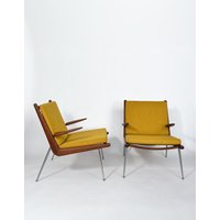 Paar Boomerang Stühle Peter Hvidt & Orla Mølgaard Nielsen Frankreich Und Son Dänemark Teak Mustard von sellastudio