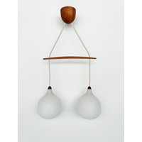 Uno & Östen Kristiansson Pendellampe Eiche Glas Doppel Hängelampe Luxus Schweden 1950Er Jahre von sellastudio