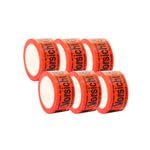 6 x Rollen PVC-Packband 'VORSICHT GLAS' | 50mm x 66m | rot | Warnband | Klebeband von selmundo