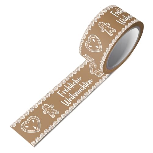 Weihnachten Papier-Packband | Klebeband Weihnachtsgeschenke | Geschenkband, 50mm x 50m (braun - Lebkuchen) von selmundo