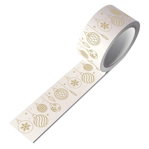 Weihnachten Papier-Packband | Klebeband Weihnachtsgeschenke | Geschenkband, 50mm x 50m (weiß - Kugeln) von selmundo